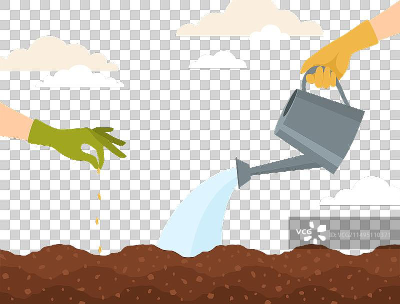 手种植和浇灌种子图片素材