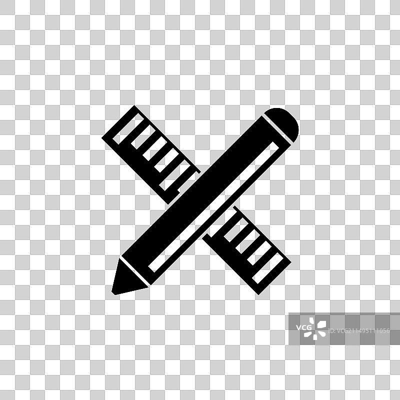 交叉的尺子和铅笔扁平风格图标图片素材