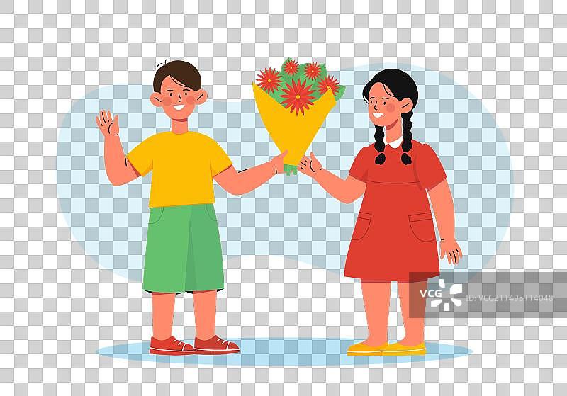 男孩给女孩送花图片素材