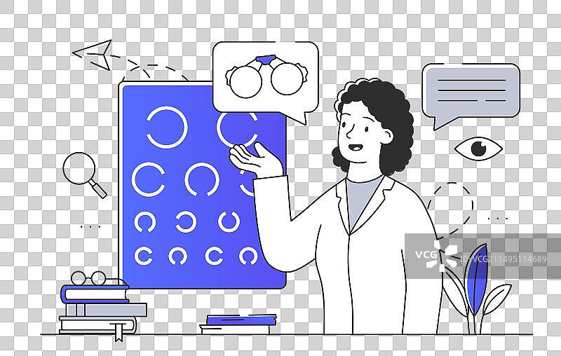 女性眼科医生线性图图片素材