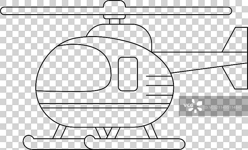 儿童交通工具直升机填色页图片素材