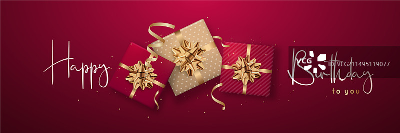 红色主题生日礼物，配金色蝴蝶结图片素材
