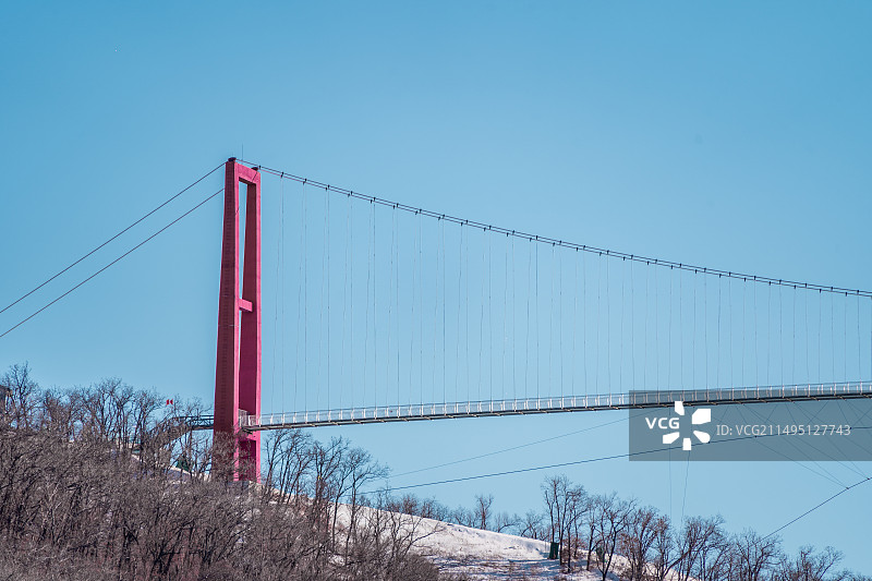 蓝天下的小桥俯视图图片素材