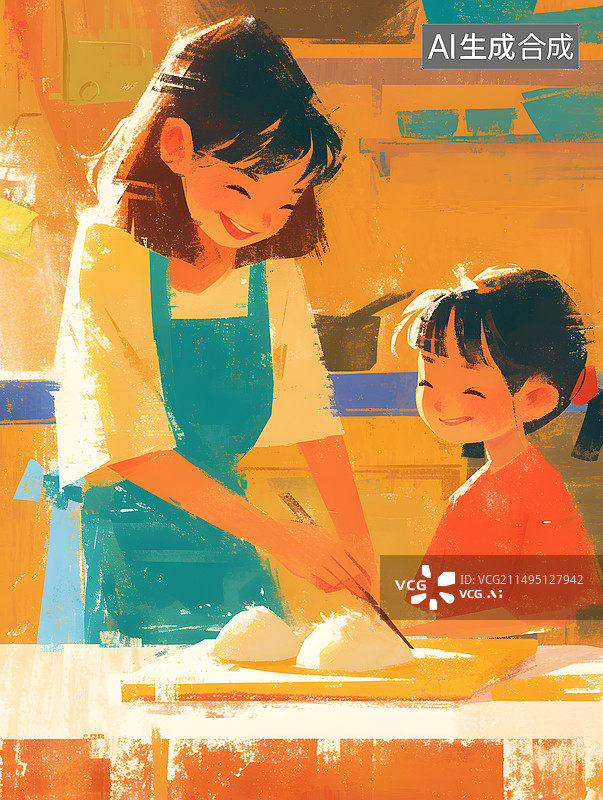 【AI数字艺术】母亲节亲子活动插画图片素材