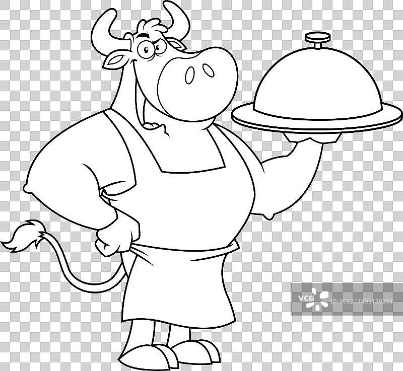 公牛厨师卡通吉祥物角色轮廓图片素材