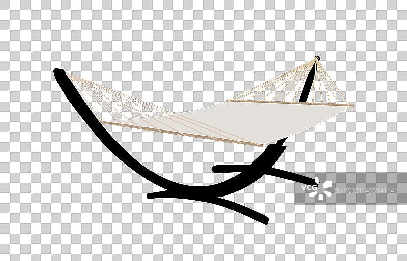 米色布料吊床，悬挂在金属框架上图片素材