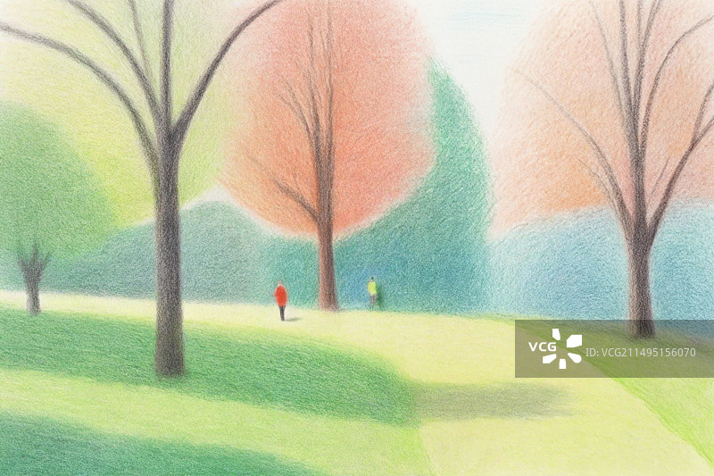 户外自然天空风景森林公园草地徒步露营帐篷假期周末手绘插画图片素材