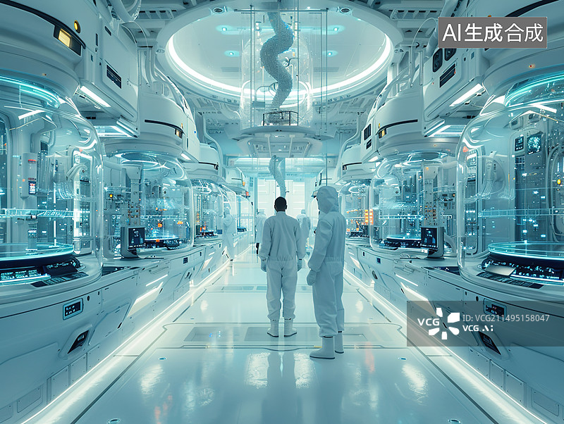 【AI数字艺术】生物制药未来实验室，细胞科技，适用于医学领域，生物制药，癌症研究图片素材