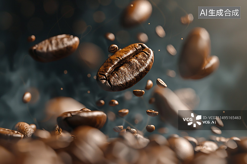 【AI数字艺术】空中飞溅的咖啡豆高速摄影特写图片素材