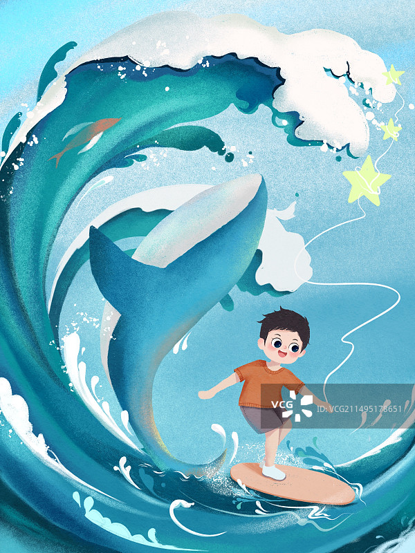 一个热爱大海热爱鲸的小男孩做的一个寻鲸梦图片素材