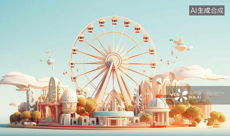 【AI数字艺术】卡通风格游乐场摩天轮图片素材