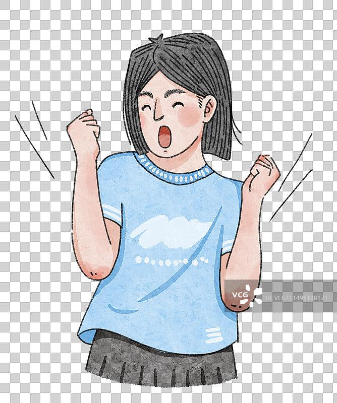 一个做欢呼手势的女生图片素材