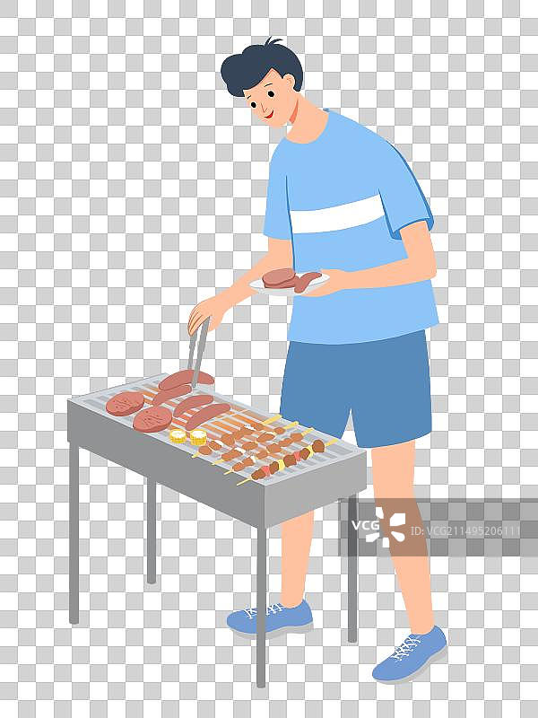 烧烤的男青年图片素材