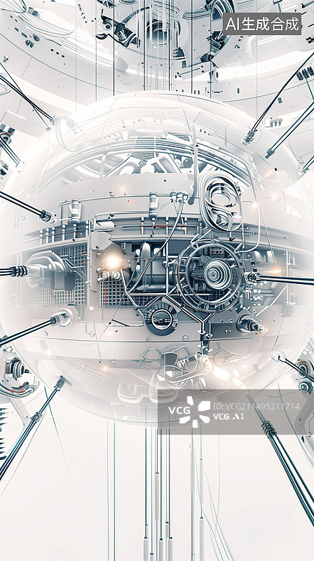 【AI数字艺术】开阔空间中的光伏能源球形量子计算机3D插画图片素材