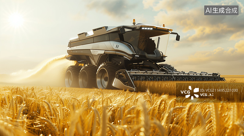 【AI数字艺术】农田里收割小麦的未来高效新型智能农业机械3d场景图片素材