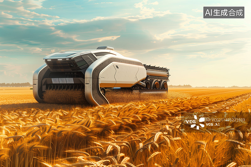【AI数字艺术】农田里收割小麦的未来高效新型智能农业机械3d场景图片素材
