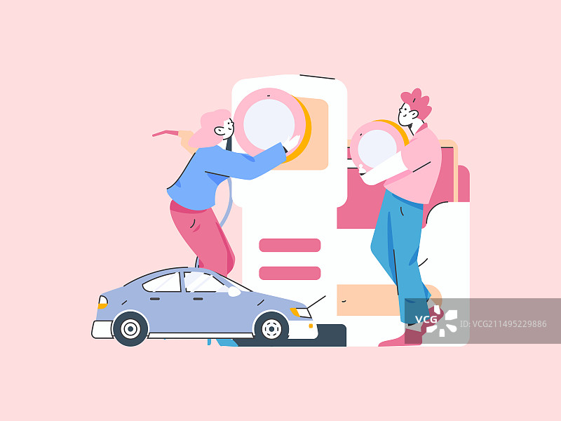 为汽车加油获得优惠的人物矢量互联网运营手绘插画图片素材