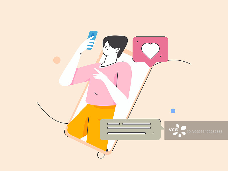 虚拟的人物社交沟通概念商业扁平矢量手绘插画图片素材