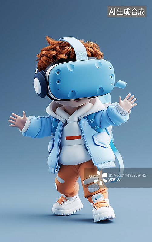【AI数字艺术】3D卡通小男孩带着虚拟眼镜图片素材