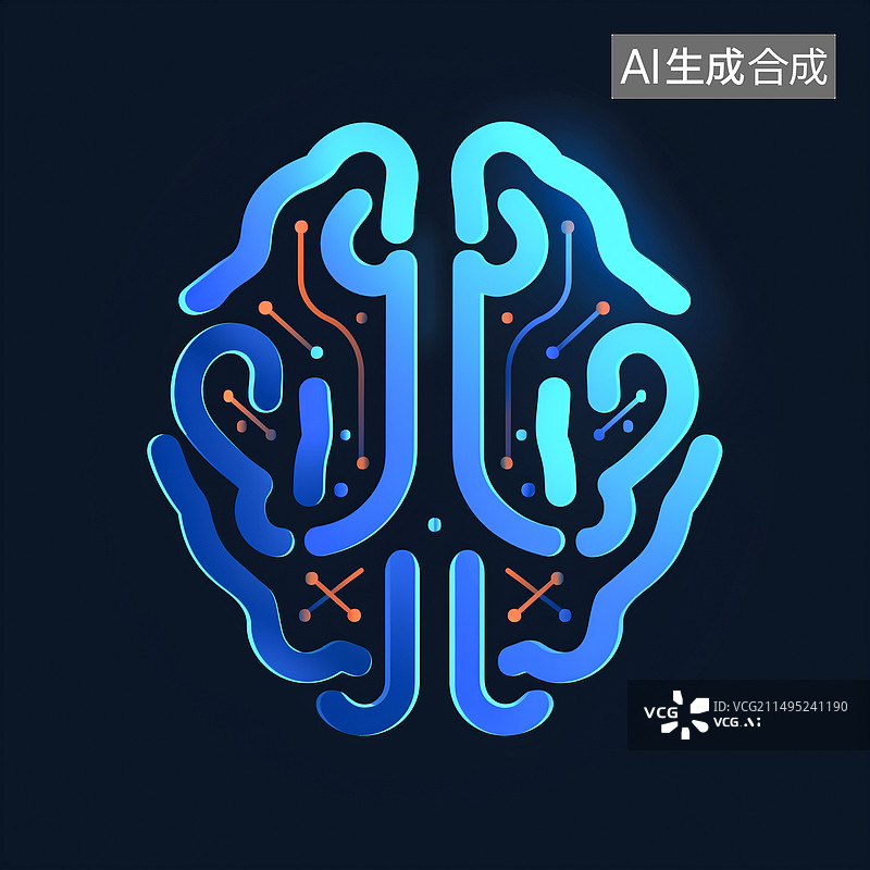 【AI数字艺术】黑色背景下脑机接口的徽标的特写镜头图片素材