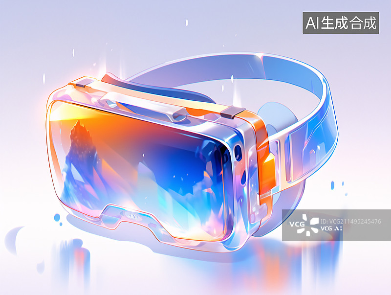 【AI数字艺术】3D卡通透明蓝橙色设计玻璃材质虚拟眼镜图片素材