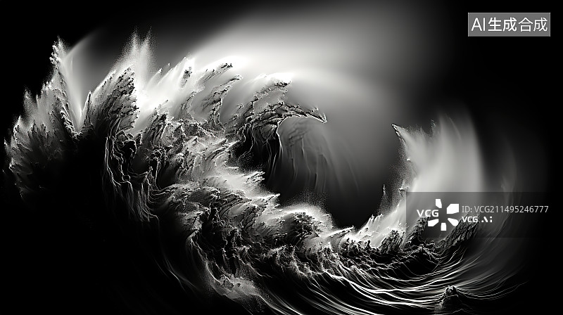 【AI数字艺术】黑色背景下海浪的特写镜头图片素材