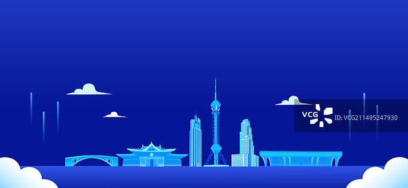 石家庄天际线建筑地标高端矢量插画，河北庆典插画图片素材