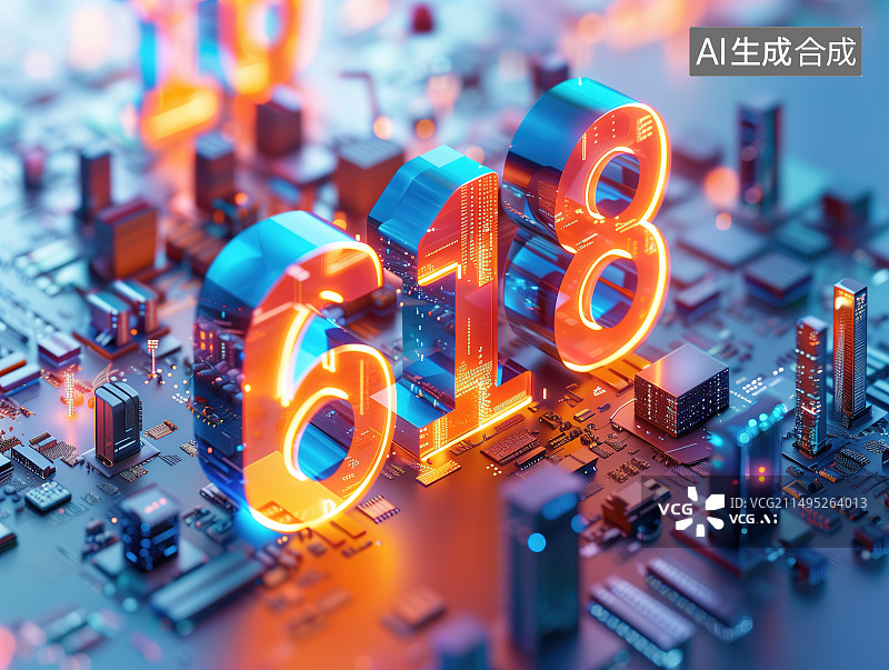 【AI数字艺术】618电商购物节计算机芯片科技概念图片素材