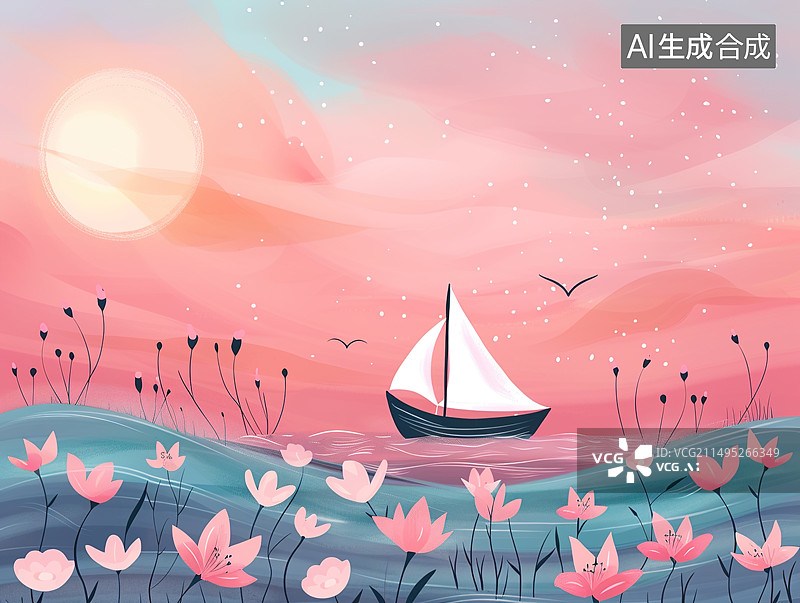 【AI数字艺术】海边夏日休闲插画图片素材