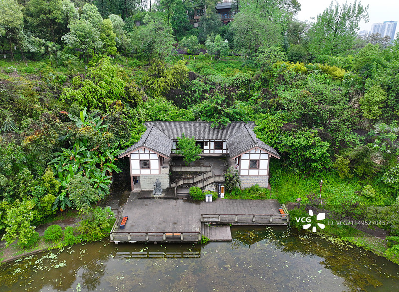 四川省内江市大千园张大千纪念馆大洲广场北渡码头航拍图片素材