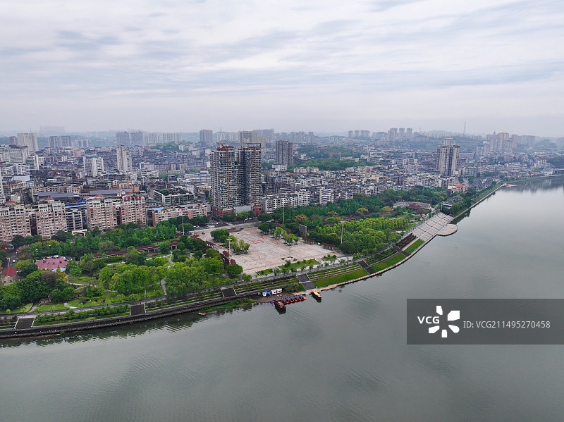 四川省内江市大千园张大千纪念馆大洲广场北渡码头航拍图片素材