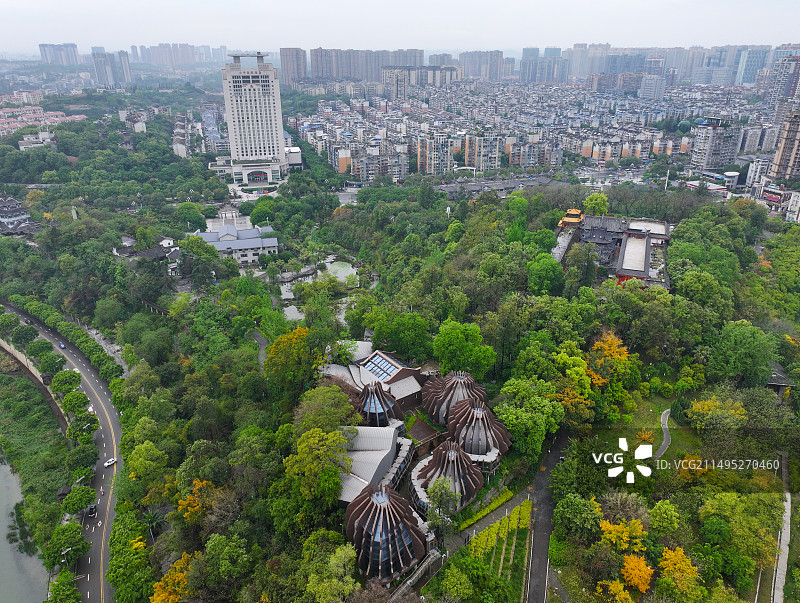 四川省内江市大千园张大千纪念馆大洲广场北渡码头航拍图片素材