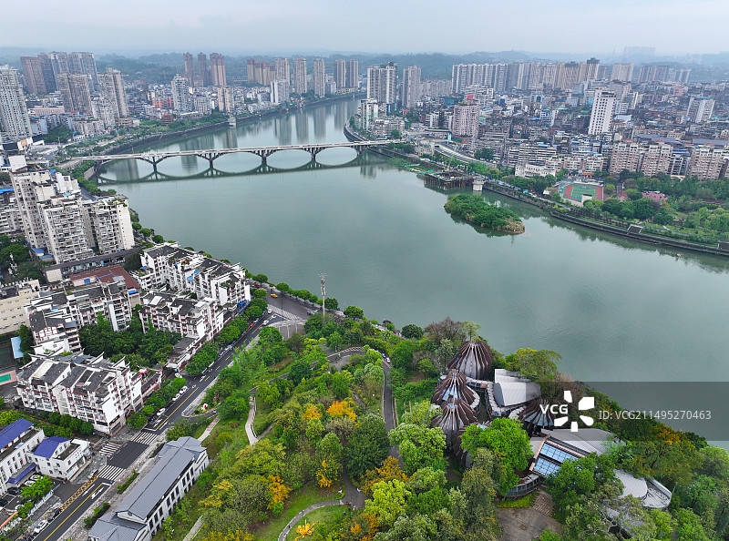 四川省内江市大千园张大千纪念馆大洲广场北渡码头航拍图片素材