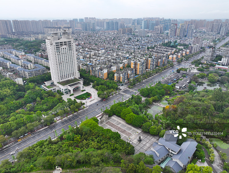 四川省内江市大千园张大千纪念馆大洲广场北渡码头航拍图片素材