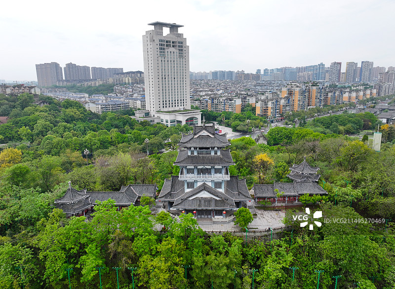 四川省内江市大千园张大千纪念馆大洲广场北渡码头航拍图片素材