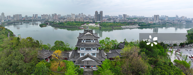 四川省内江市大千园张大千纪念馆大洲广场北渡码头航拍图片素材