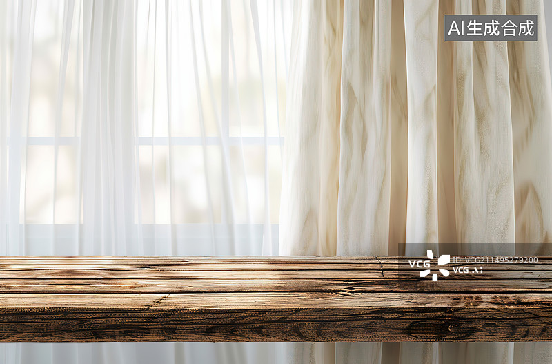 【AI数字艺术】家里靠窗的空木桌图片素材