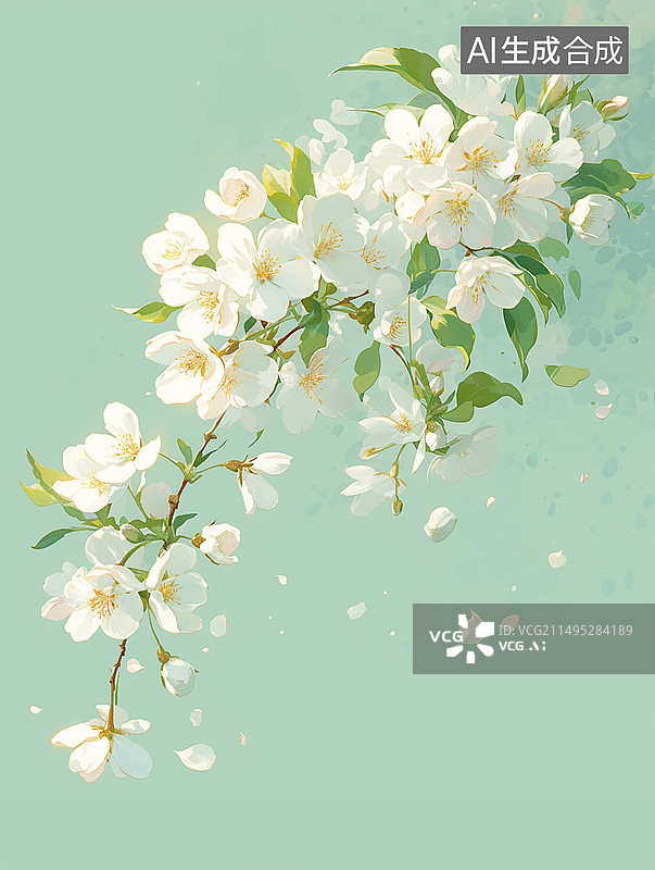 【AI数字艺术】梨花插画图片素材