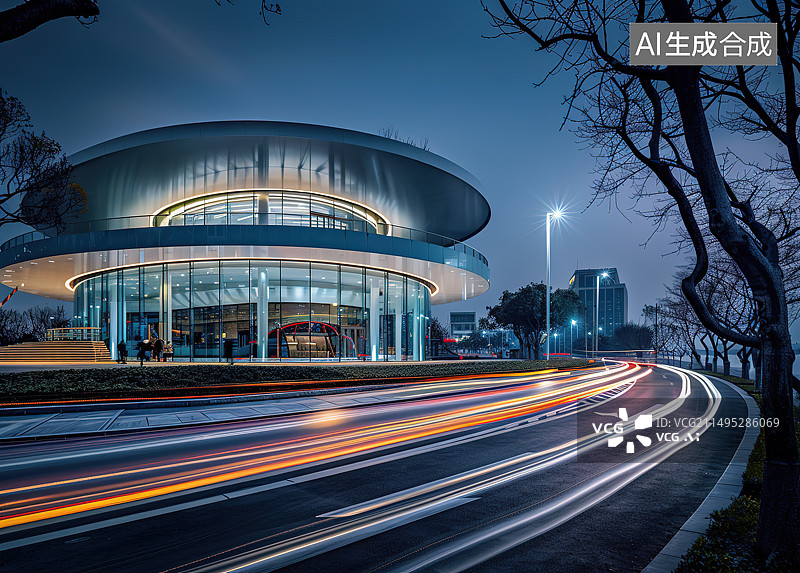【AI数字艺术】现代城市建筑街道夜景图片素材