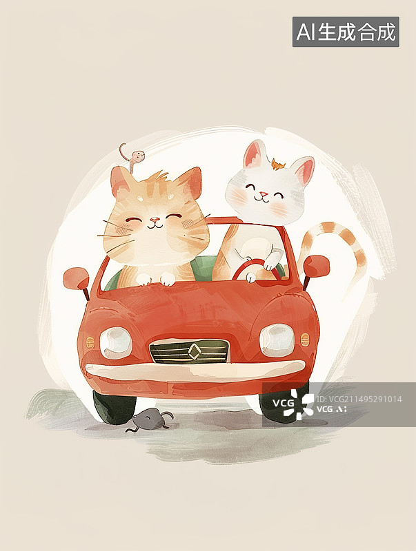 【AI数字艺术】开车的动物插画图片素材