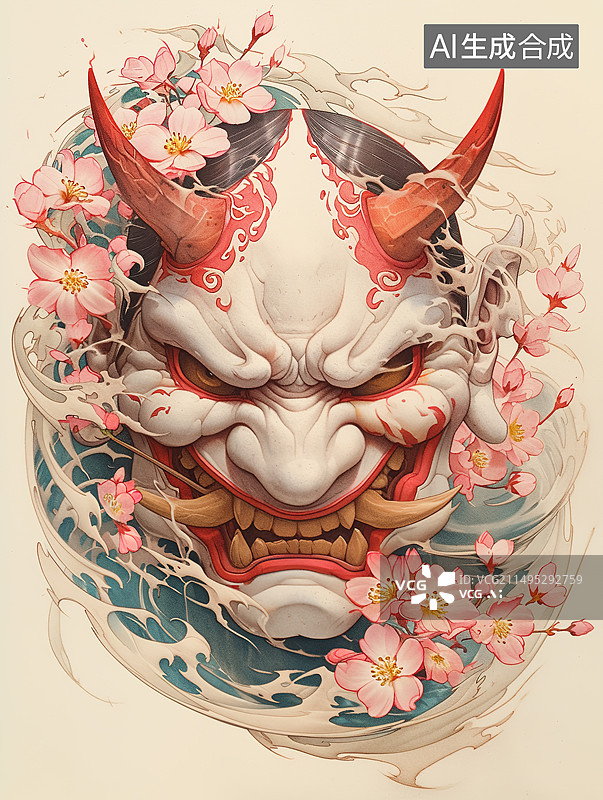 【AI数字艺术】日式鬼面插画图片素材