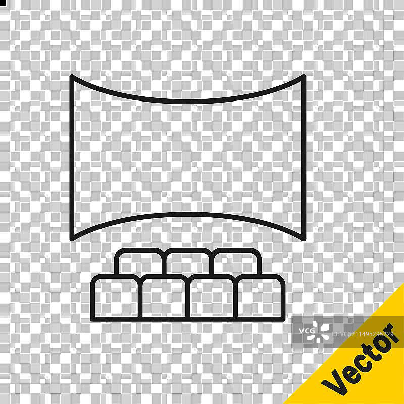 黑色线条电影院礼堂与屏幕图标图片素材