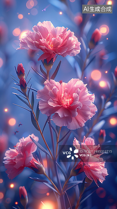 【AI数字艺术】粉红色开花植物特写镜头图片素材