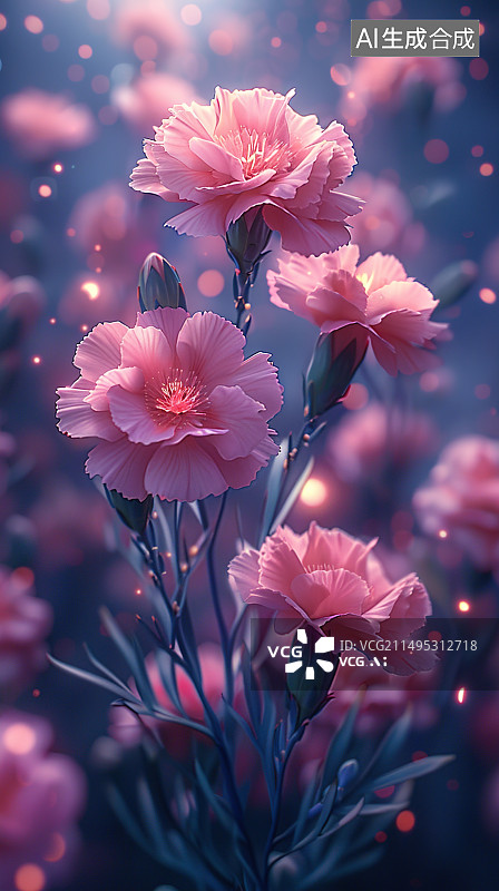 【AI数字艺术】粉红色开花植物特写镜头图片素材
