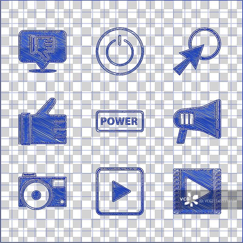 方形播放视频电源按钮扩音器套装图片素材