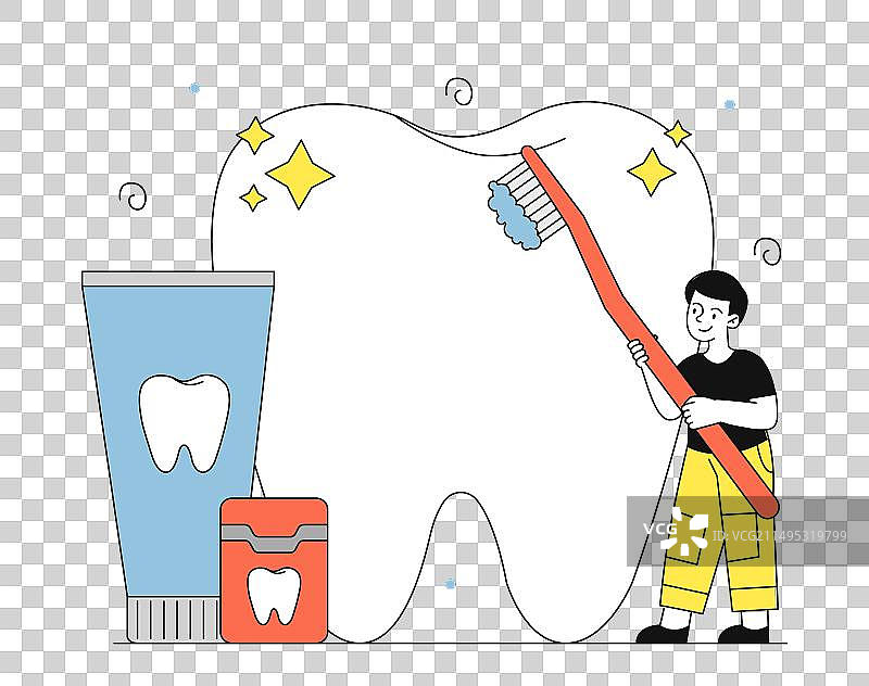 男孩刷牙线性图片素材