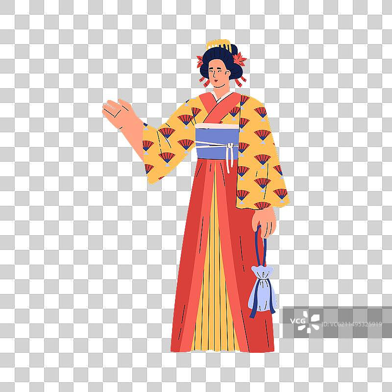 身穿和服的扇子女郎图片素材