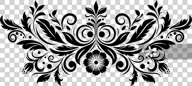 精细的漩涡曲线黑色花卉装饰图片素材