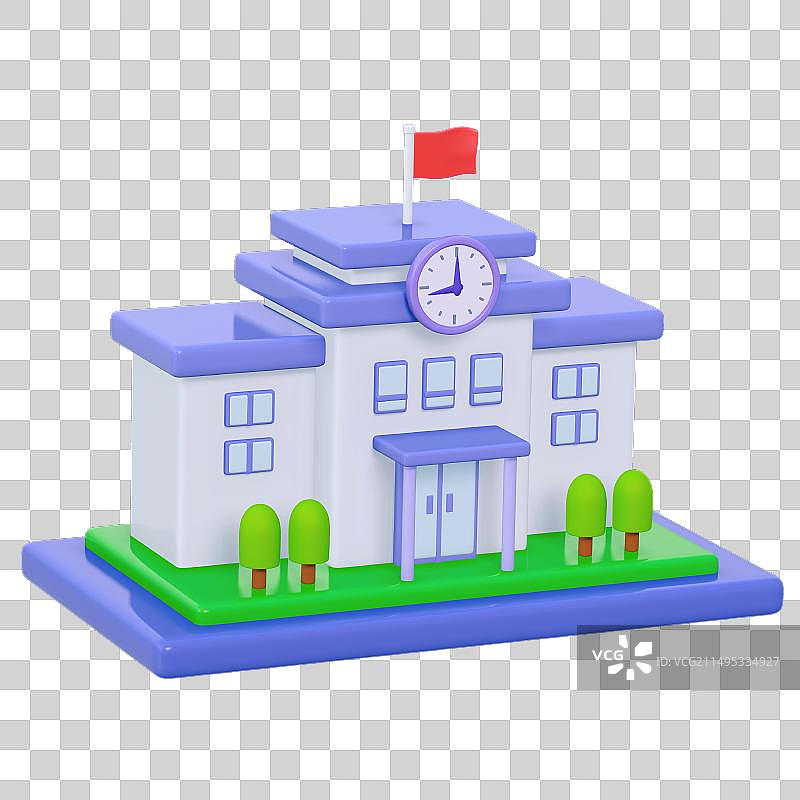 学校建筑3D卡通插画元素图片素材