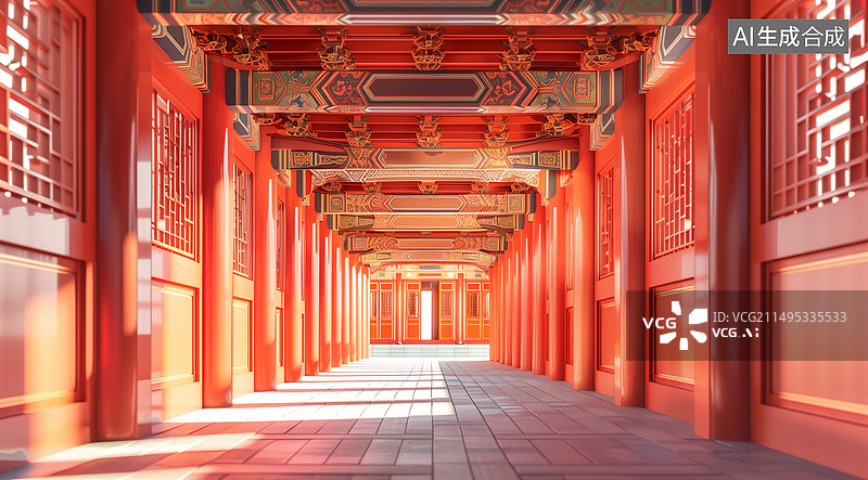 【AI数字艺术】新年红色灯笼春节背景 说明:AIGC内容是指创作者利用合法的第三方生成式AI技术图片素材